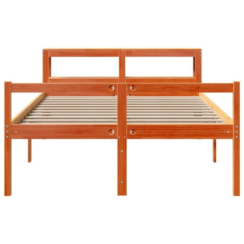 Estructura cama con cabecero madera pino marrón cera 135x190