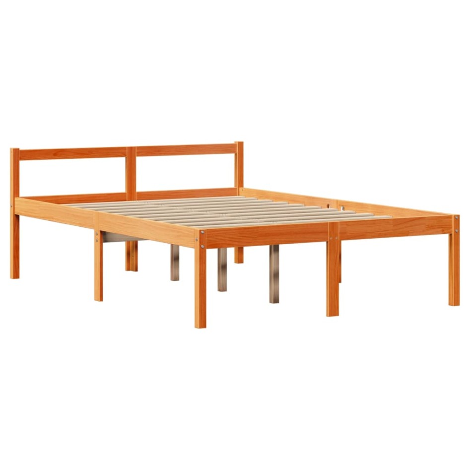 Estructura cama con cabecero madera pino marrón cera 135x190