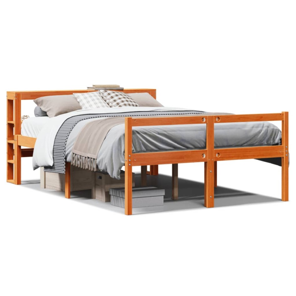 Estructura cama con cabecero madera pino marrón cera 150x200