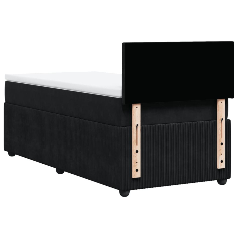 Cama box spring con colchón terciopelo negro 80x200