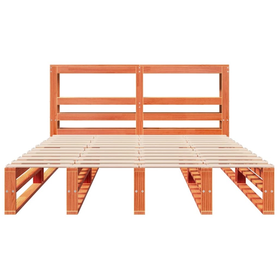 Cama sin colchón madera maciza pino marrón cera 150x200