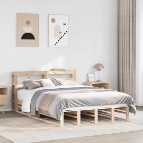 Estructura de cama sin colchón madera de pino blanco 150x200