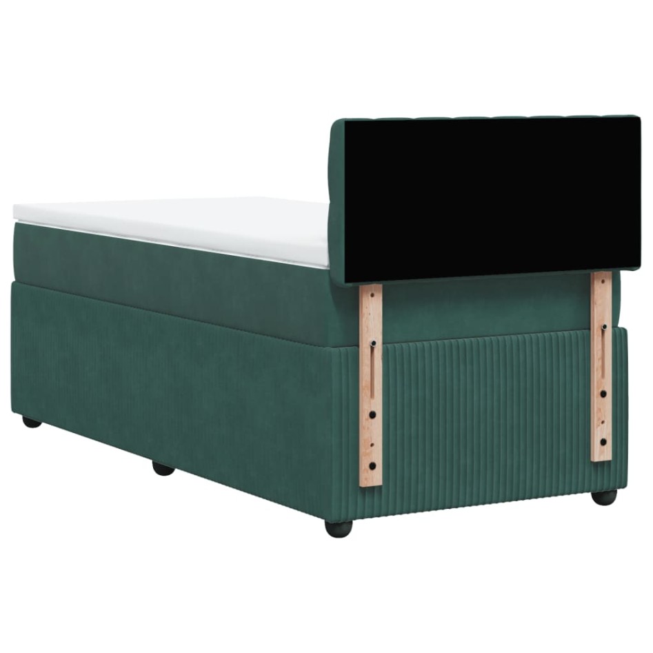 Cama box spring con colchón terciopelo verde oscuro 80x200