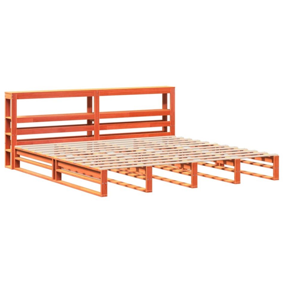 Cama sin colchón madera maciza de pino marrón cera 200x200