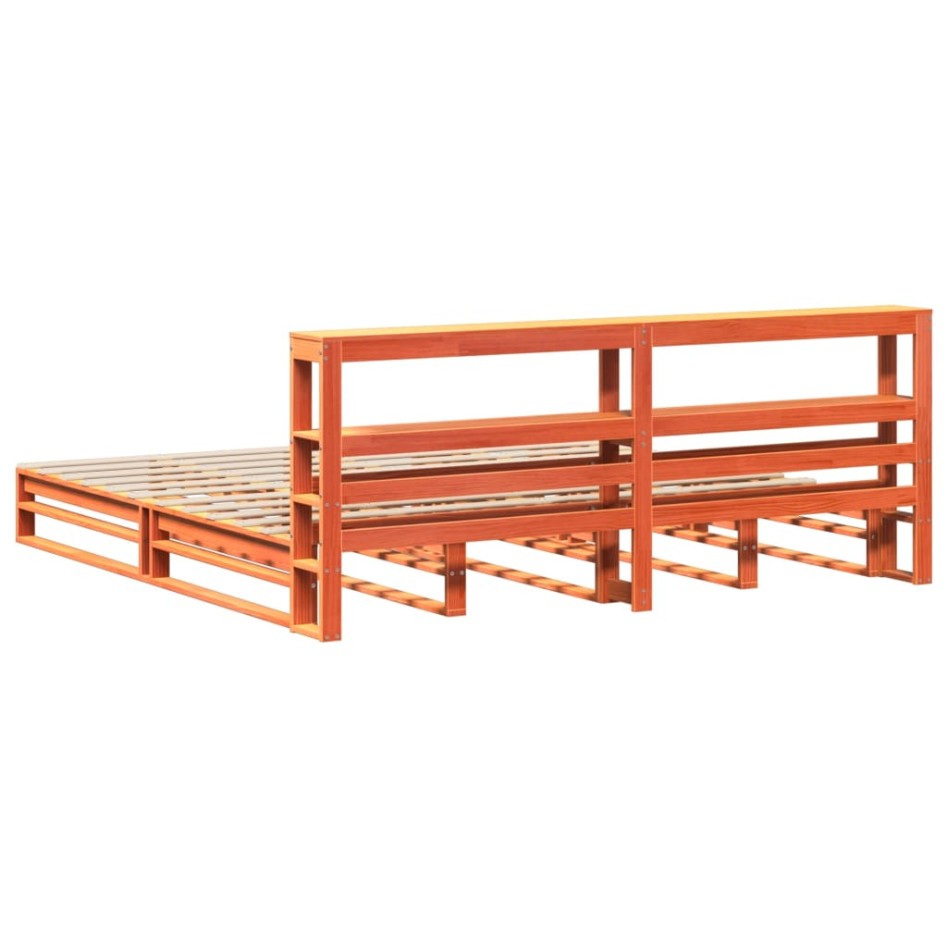 Cama sin colchón madera maciza de pino marrón cera 200x200