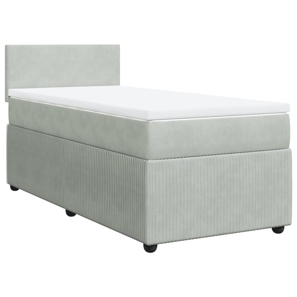 Cama box spring con colchón terciopelo gris claro 100x200