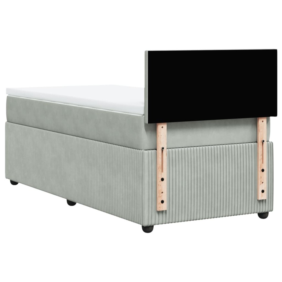 Cama box spring con colchón terciopelo gris claro 100x200