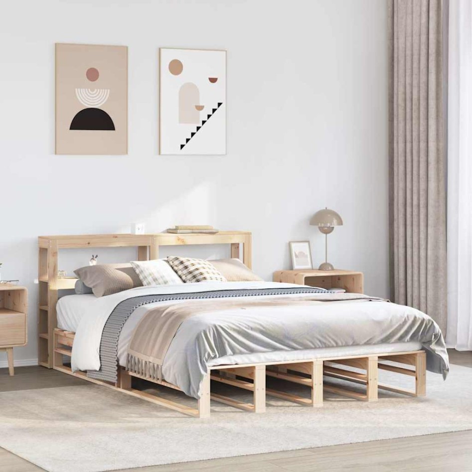Estructura de cama sin colchón madera maciza de pino 120x190