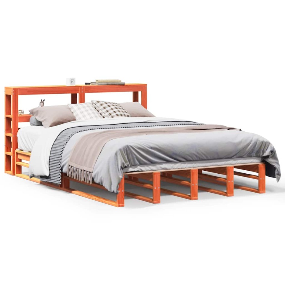 Estructura de cama sin colchón madera maciza marrón 135x190