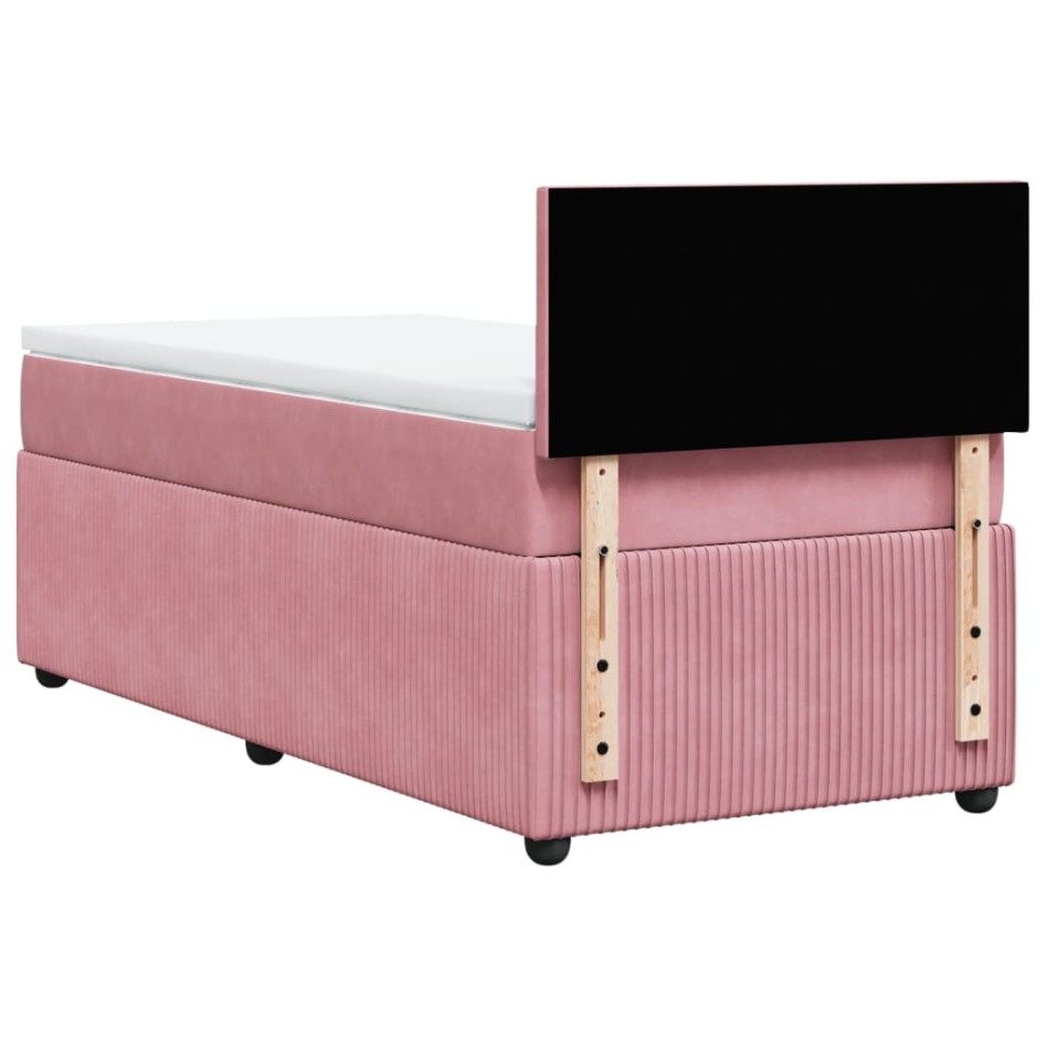 Cama box spring con colchón terciopelo rosa 100x200