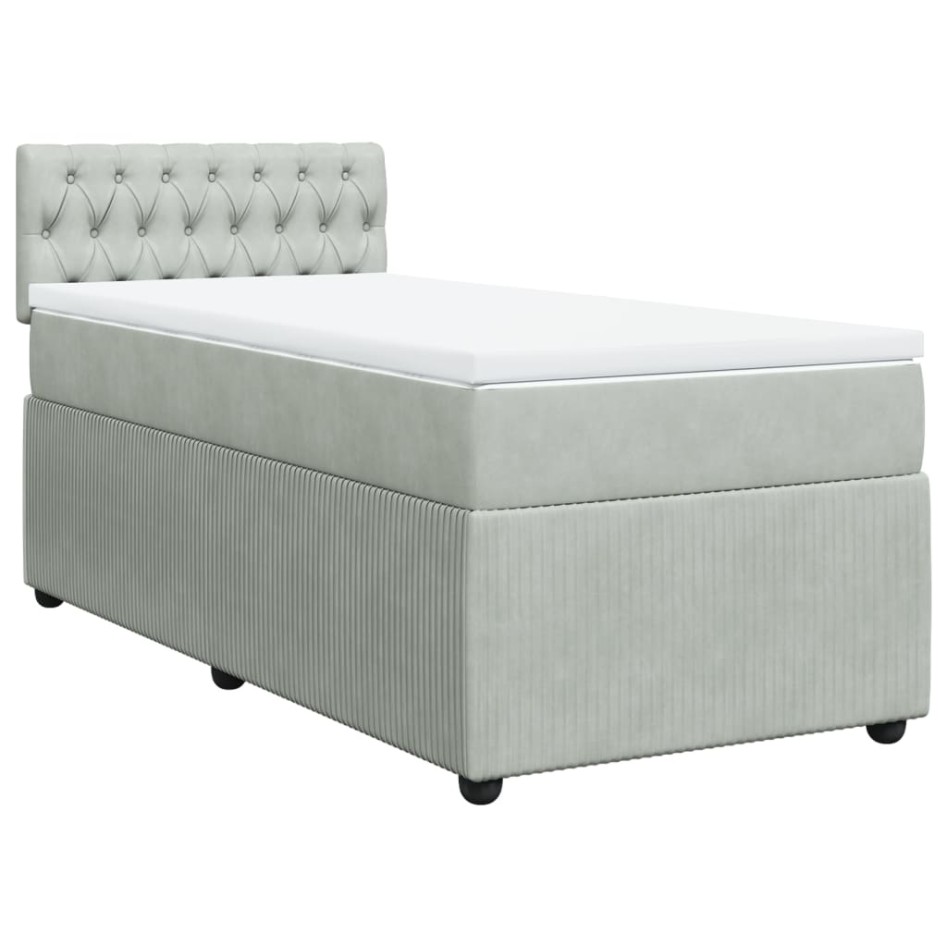 Cama box spring con colchón terciopelo gris claro 100x200