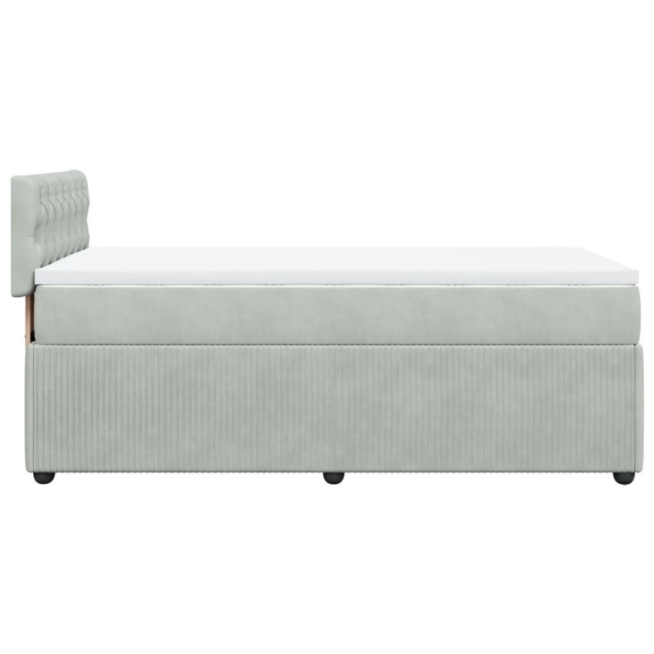 Cama box spring con colchón terciopelo gris claro 100x200