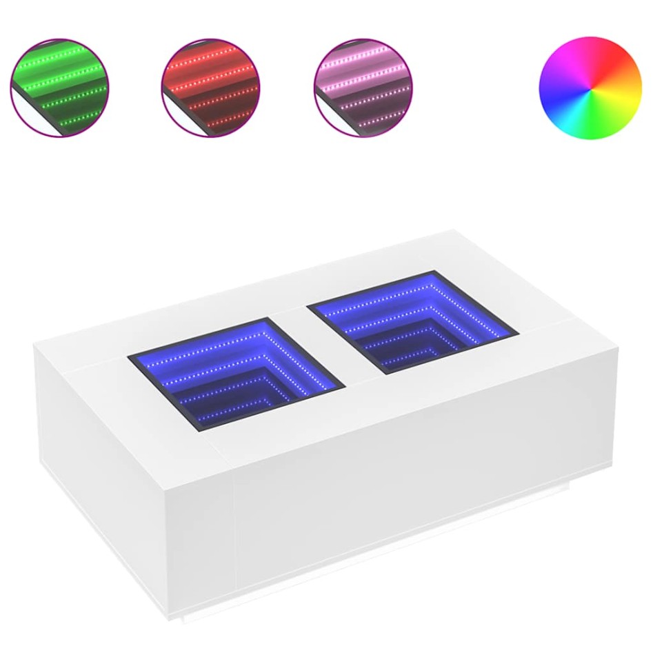 Mesa de centro con LED Infinity blanca 116x69x40