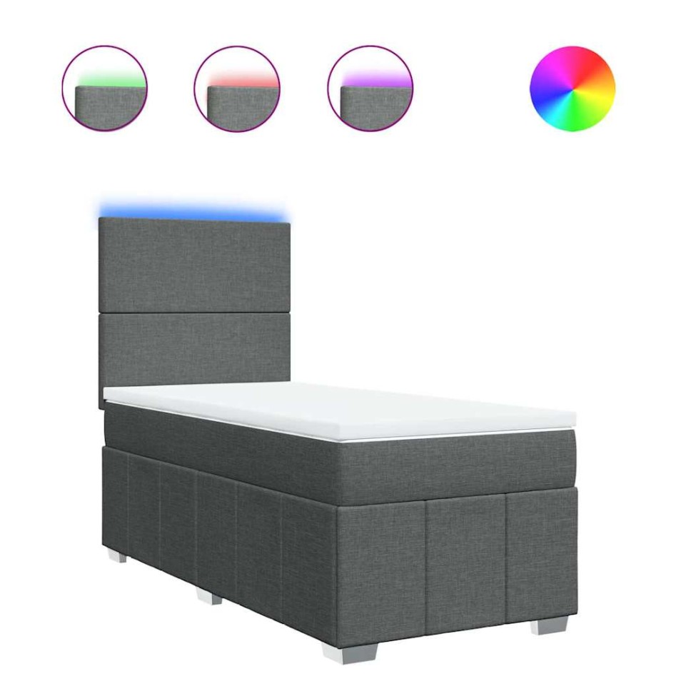 Cama box spring con colchón tela gris oscuro 80x200