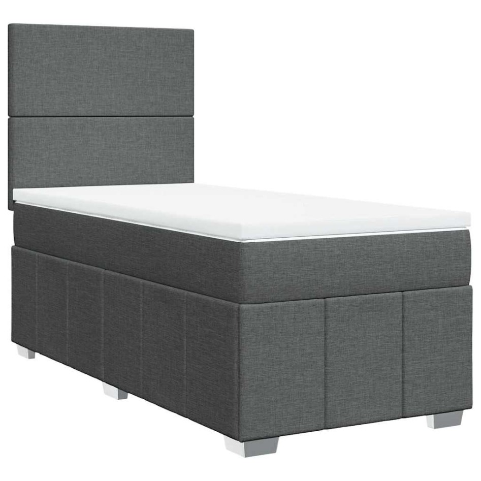 Cama box spring con colchón tela gris oscuro 80x200