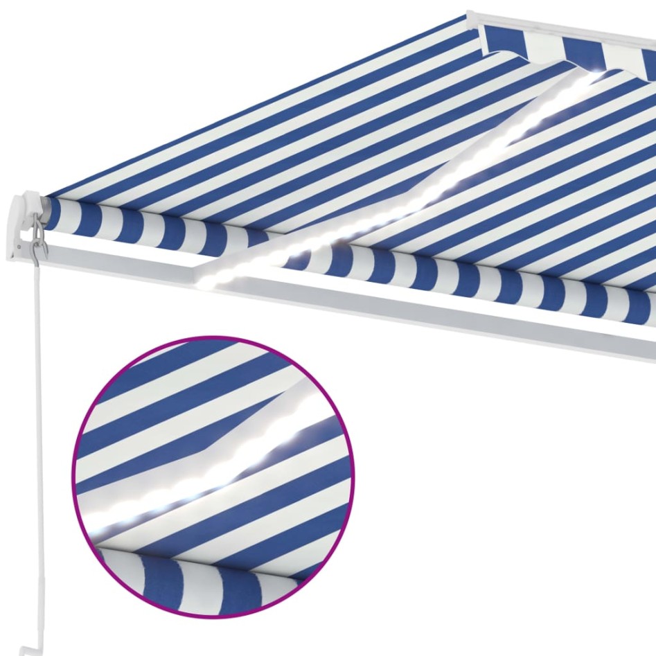 Toldo retráctil manual con LED azul y blanco 450x300