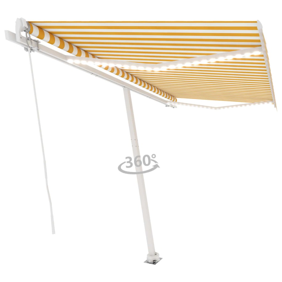 Toldo retráctil manual con LED amarillo y blanco 450x300