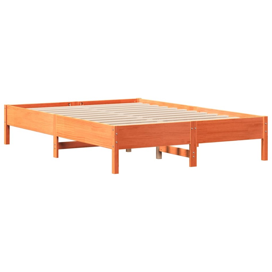Cama sin colchón madera maciza de pino marrón cera 140x190