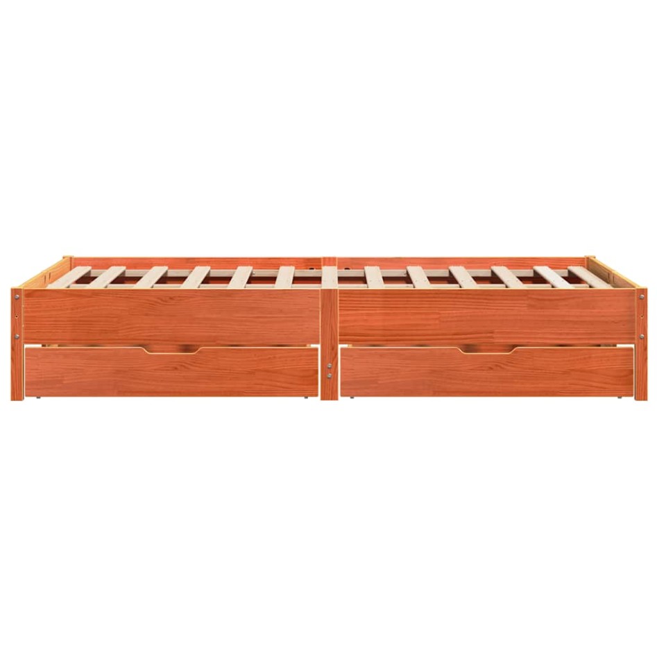 Cama sin colchón madera maciza de pino marrón cera 140x190