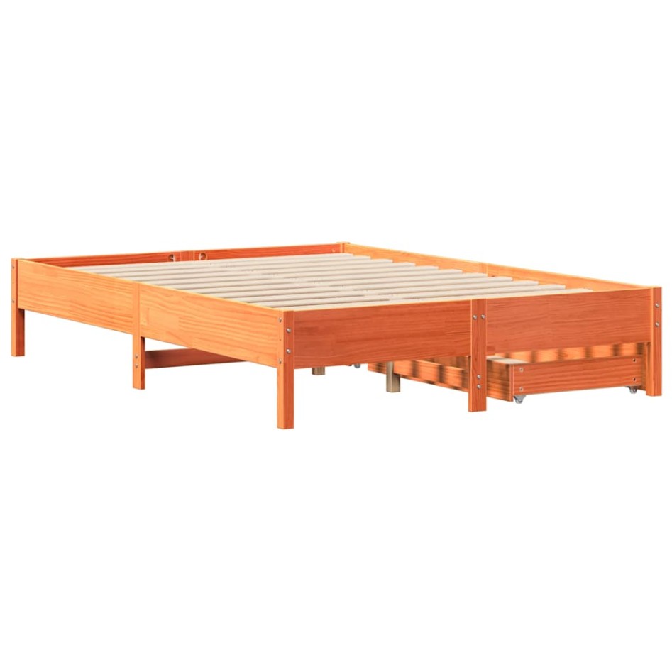 Cama sin colchón madera maciza de pino marrón cera 140x190