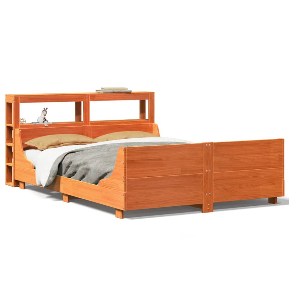 Cama sin colchón madera maciza pino marrón cera 150x200