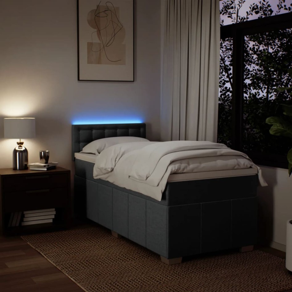Cama box spring con colchón tela gris oscuro 90x200