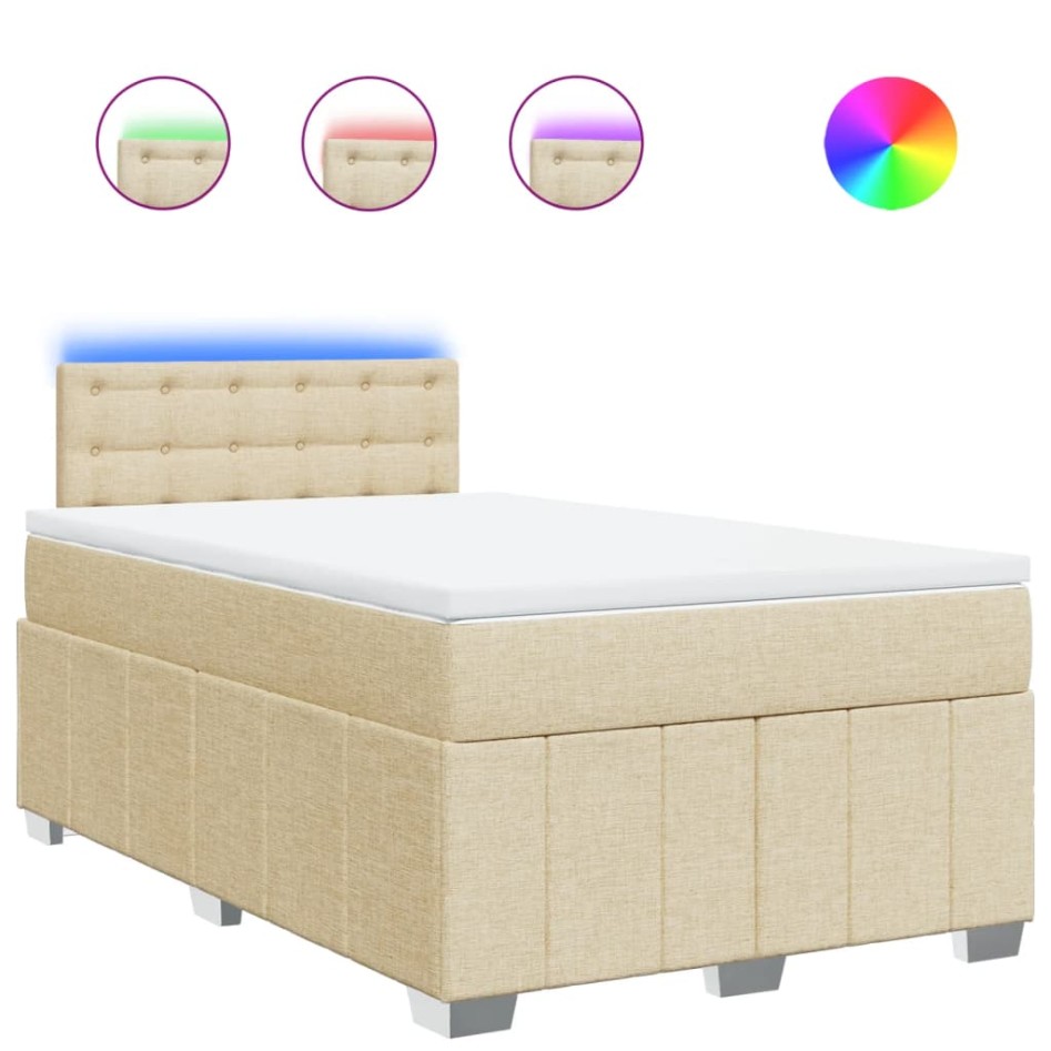 Cama box spring con colchón tela color crema 120x200