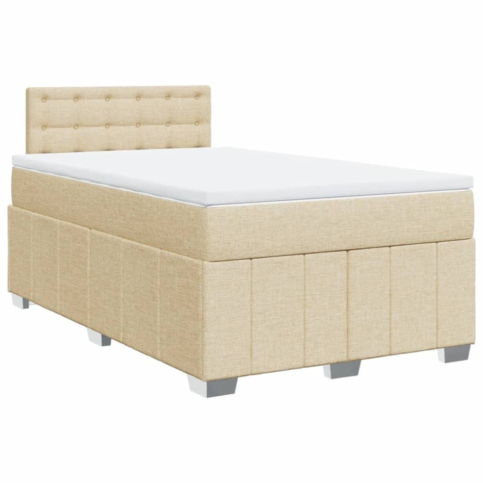 Cama box spring con colchón tela color crema 120x200