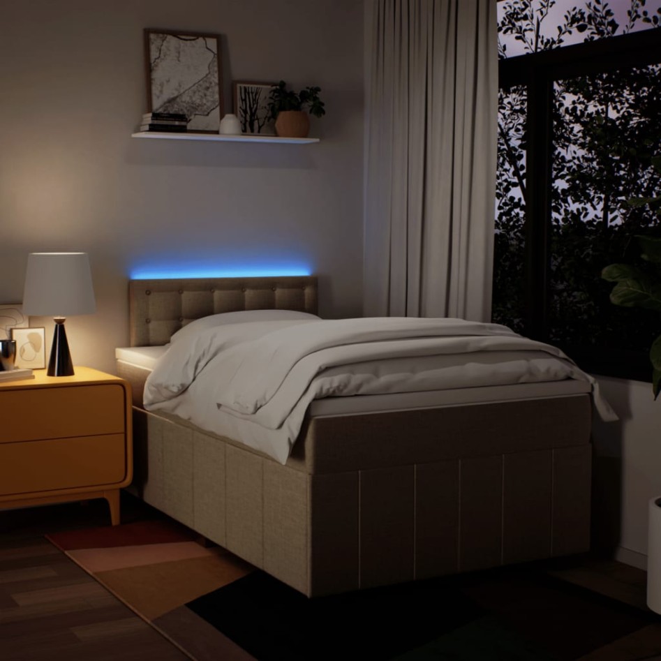 Cama box spring con colchón tela color crema 120x200