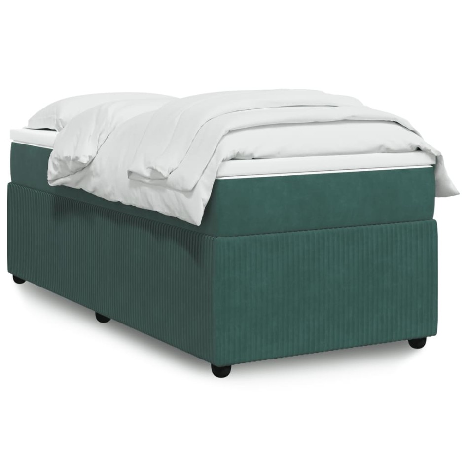 Cama box spring con colchón terciopelo verde oscuro 90x190
