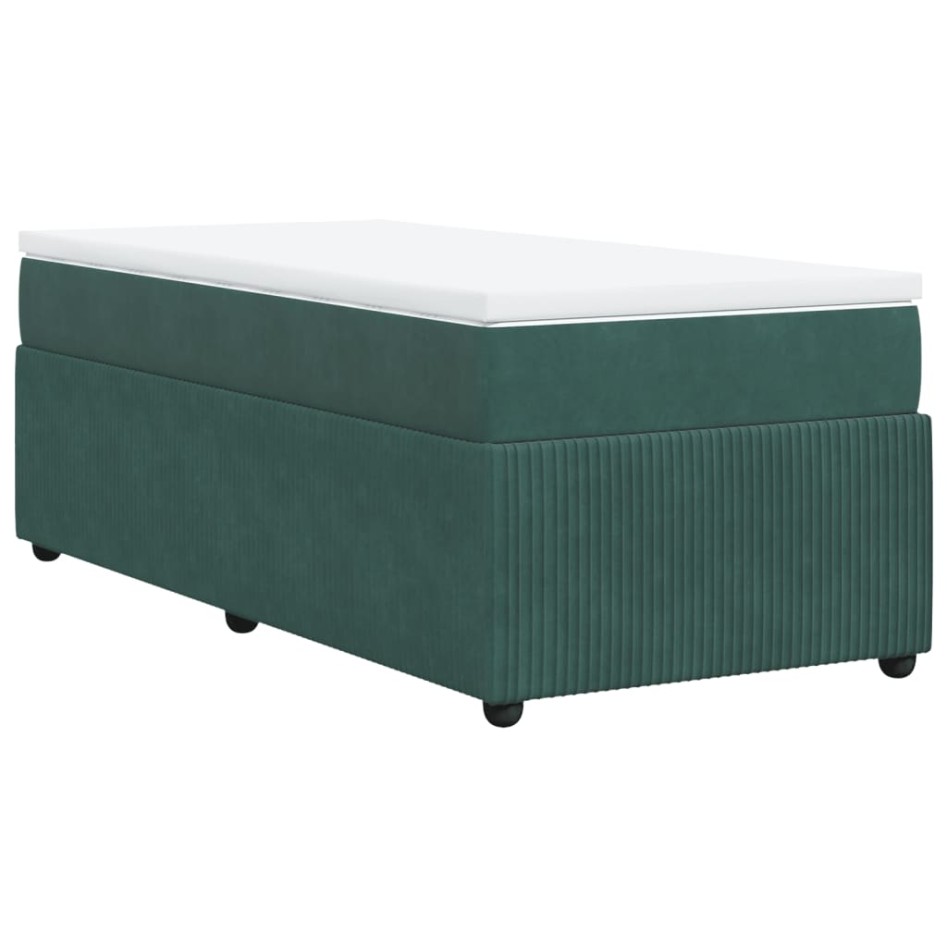 Cama box spring con colchón terciopelo verde oscuro 90x190