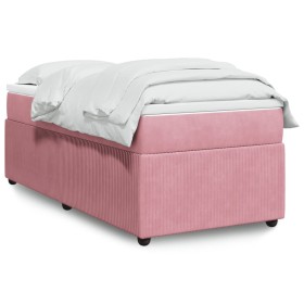Cama box spring con colchón terciopelo rosa 90x190