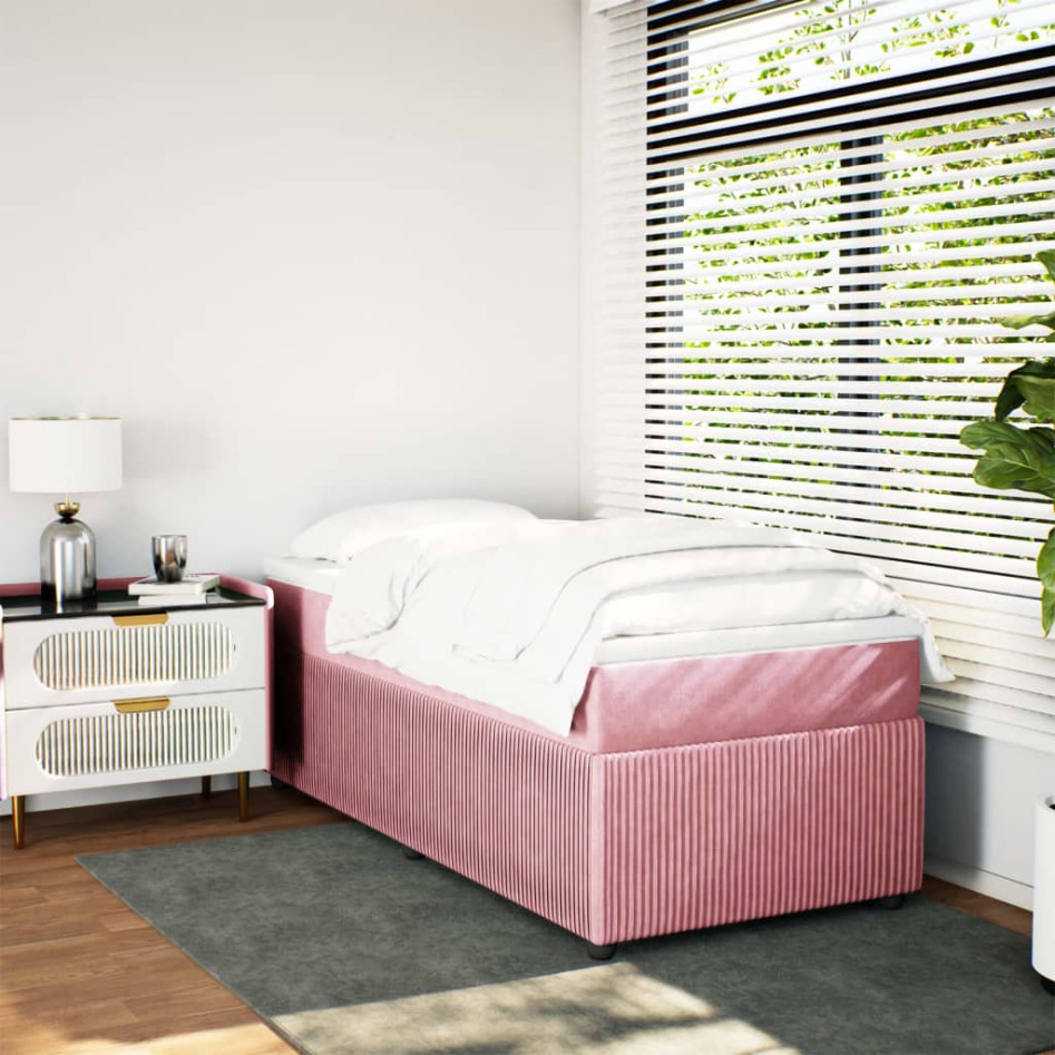 Cama box spring con colchón terciopelo rosa 90x190