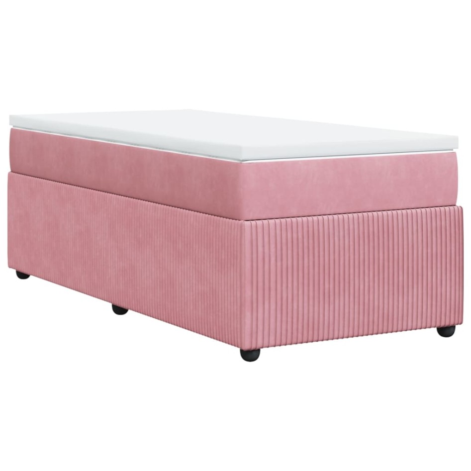 Cama box spring con colchón terciopelo rosa 90x190