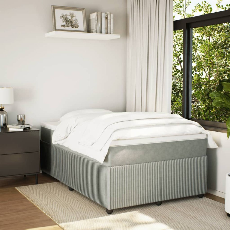 Cama box spring con colchón terciopelo gris claro 120x190