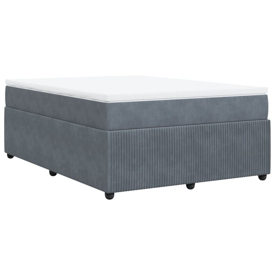 Cama box spring con colchón terciopelo gris oscuro 140x190