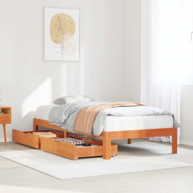 Estructura cama con cajones madera maciza pino marrón 90x190