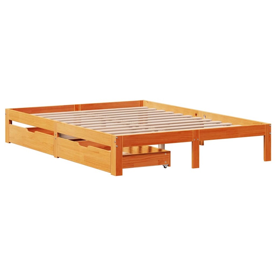 Estructura cama con cajones madera pino marrón cera 120x200