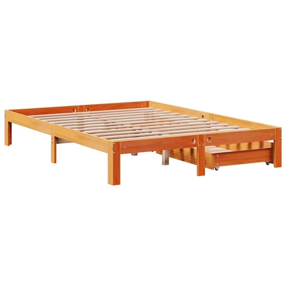 Estructura cama con cajones madera pino marrón cera 120x200