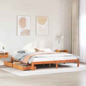 Estructura de cama cajones madera pino marrón cera 180x200