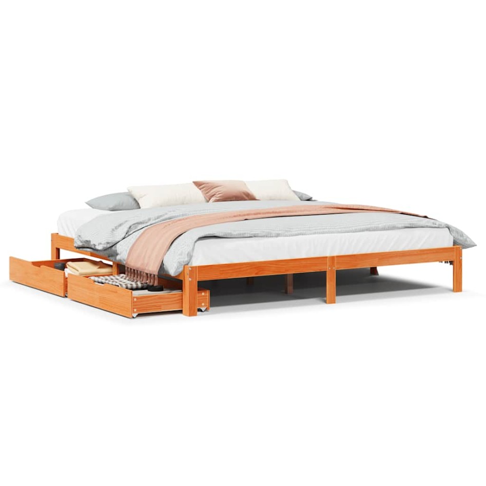 Estructura de cama cajones madera pino marrón cera 180x200