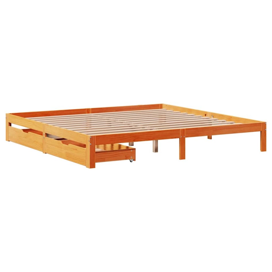 Estructura de cama cajones madera pino marrón cera 180x200