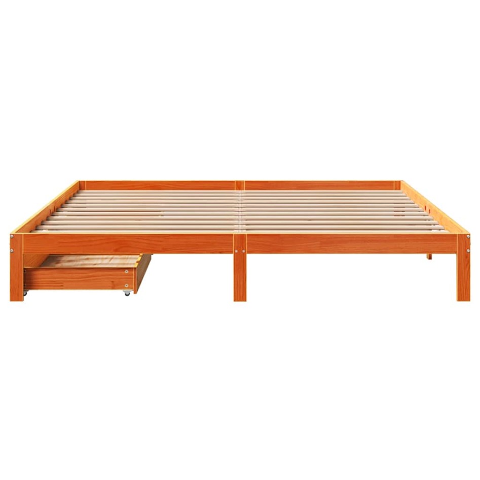 Estructura de cama cajones madera pino marrón cera 180x200