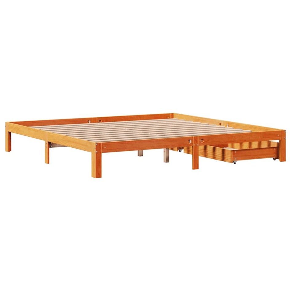 Estructura de cama cajones madera pino marrón cera 180x200