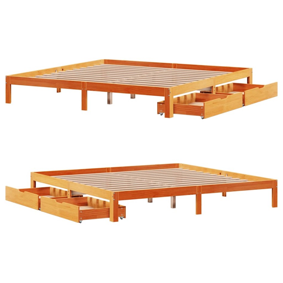 Estructura de cama cajones madera pino marrón cera 180x200