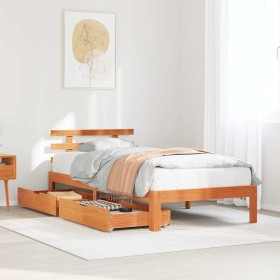 Estructura cama con cajones madera maciza pino marrón 90x190