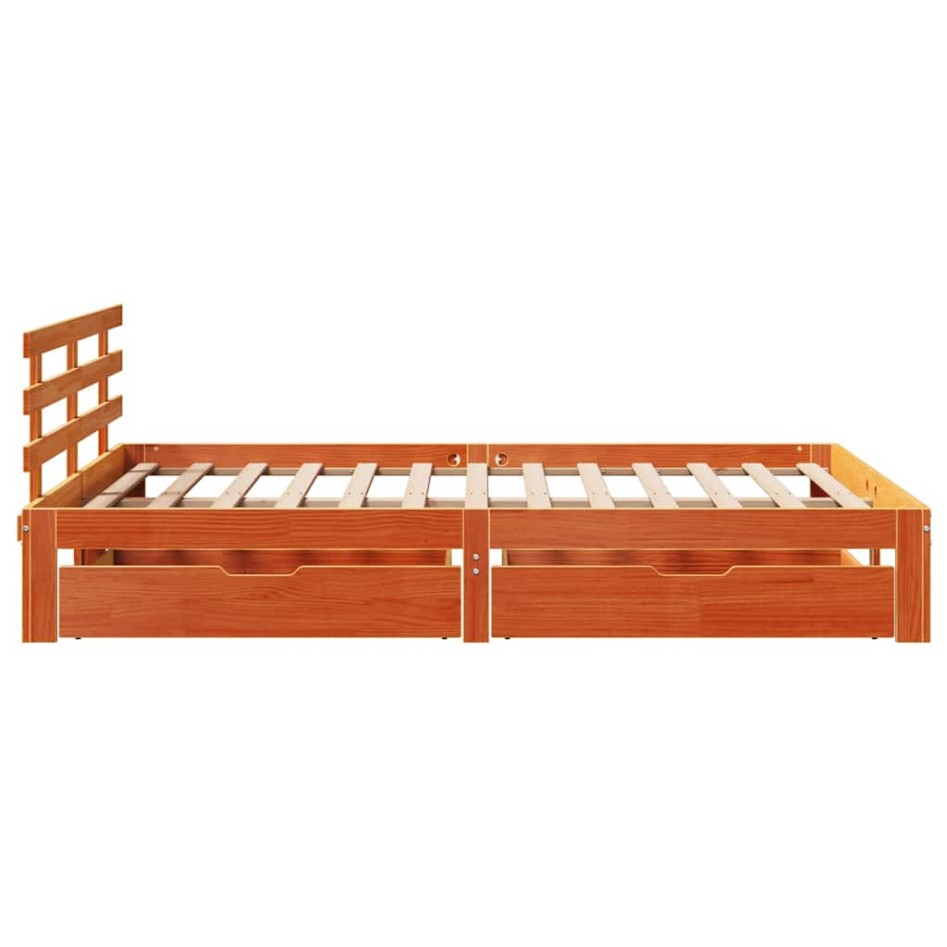 Estructura cama con cajones madera pino marrón cera 140x200