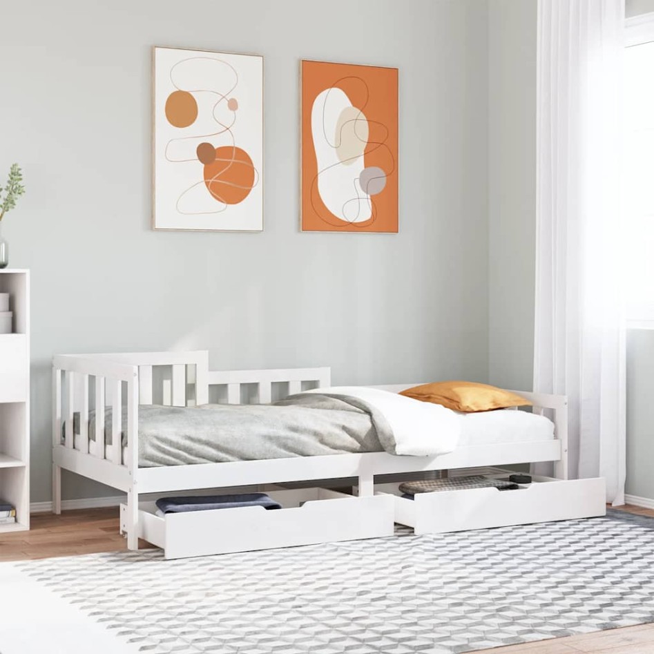 Sofá cama con cajones madera maciza de pino 90x190