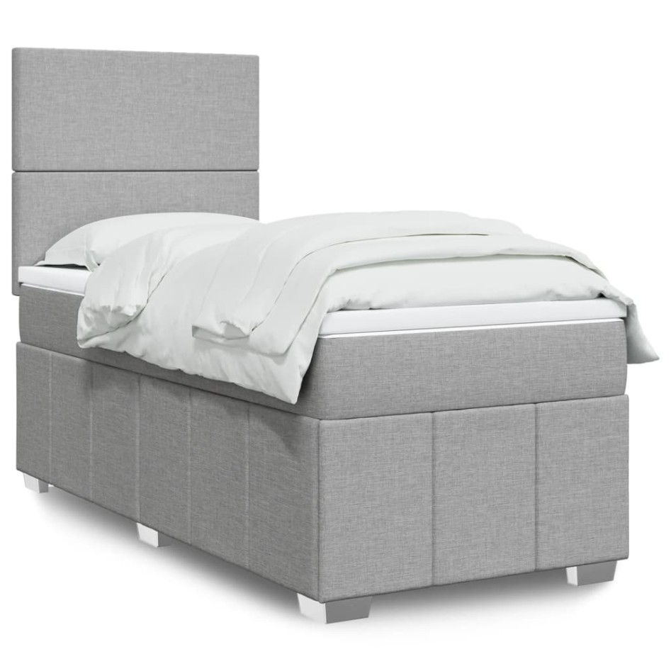 Cama box spring con colchón tela gris claro 80x200