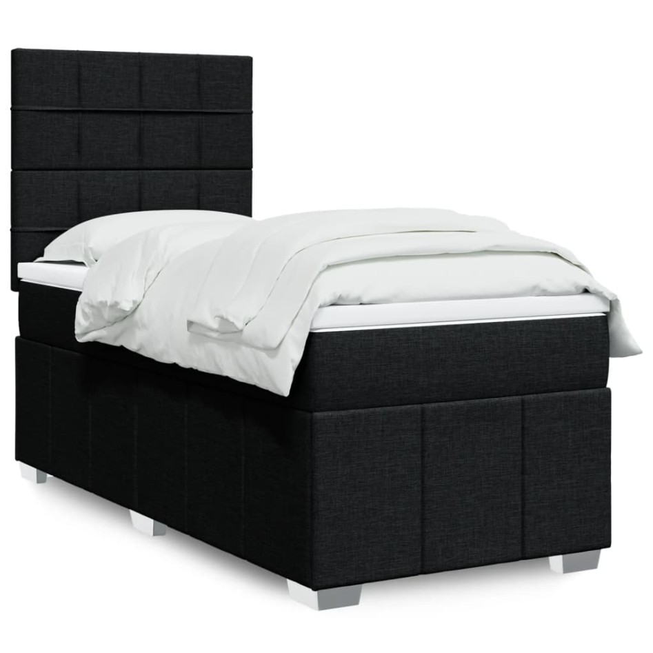 Cama box spring con colchón tela negro 80x200